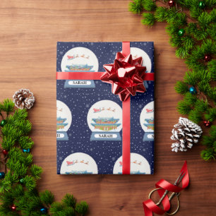 Santa's Sleigh In Korea Snow Globe (Personalized) Wrapping Paper
