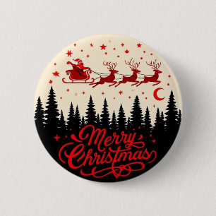 Santa's Sleigh Merry Christmas Forest Scene Art" 6 Cm Round Badge