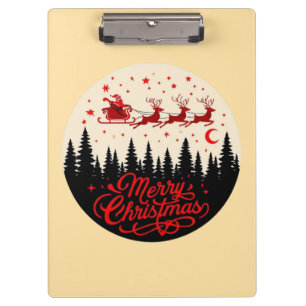 Santa's Sleigh Merry Christmas Forest Scene Art" Clipboard