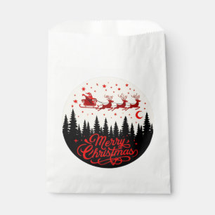 Santa's Sleigh Merry Christmas Forest Scene Art Favour Bag