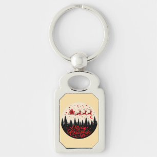 Santa's Sleigh Merry Christmas Forest Scene Art" Key Ring