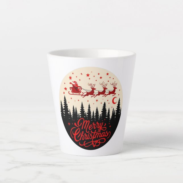 Santa's Sleigh Merry Christmas Forest Scene Art Latte Mug (Front)