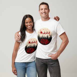 Santa's Sleigh Merry Christmas Forest Scene Art" T-Shirt