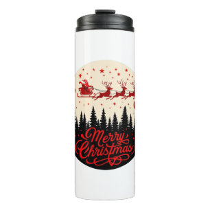 Santa's Sleigh Merry Christmas Forest Scene Art Thermal Tumbler