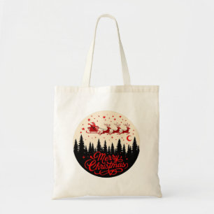 Santa's Sleigh Merry Christmas Forest Scene Art" Tote Bag