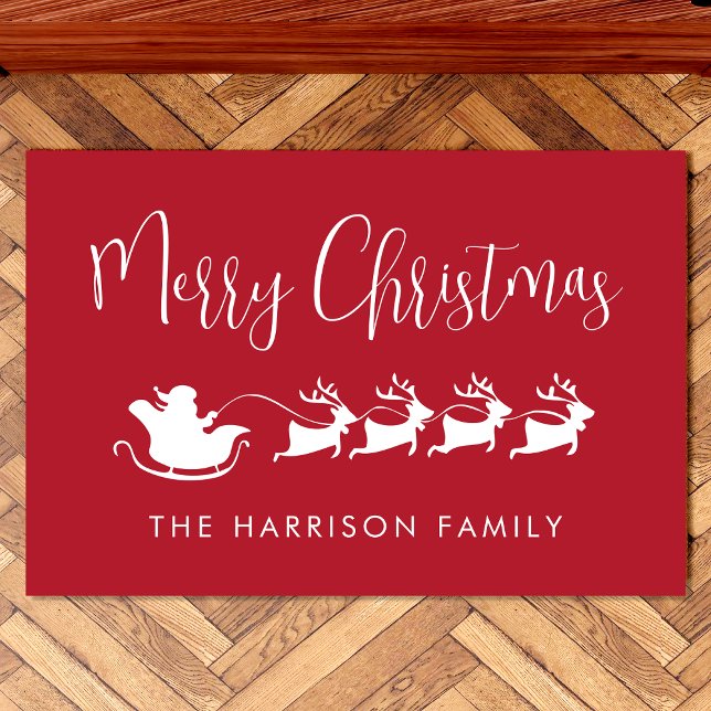 Santas Sleigh Merry Christmas Red Doormat (Creator Uploaded)