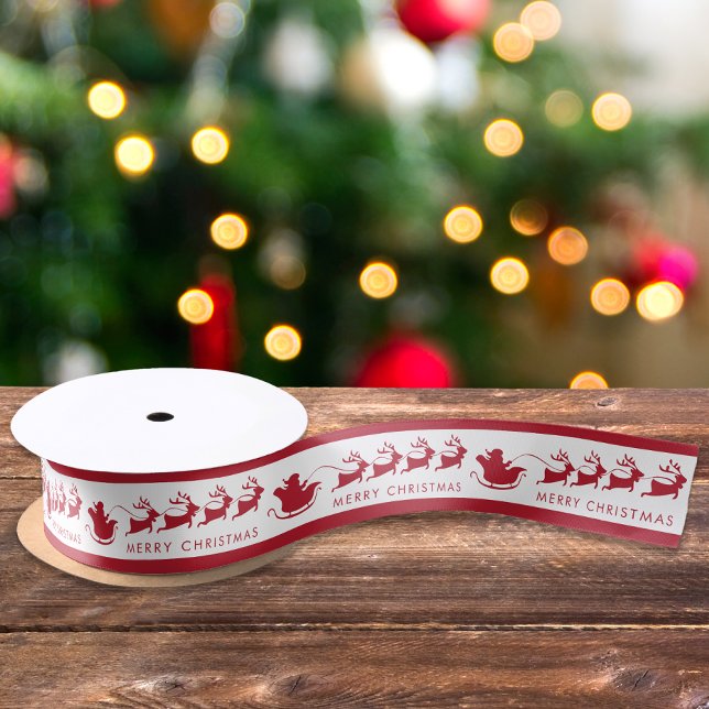 Santas Sleigh Merry Christmas Satin Ribbon (Creator Uploaded)