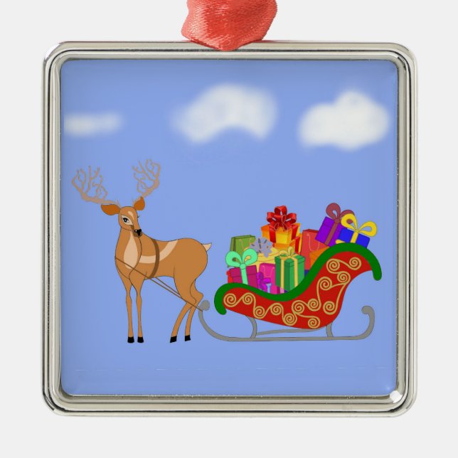 Santa's Sleigh Metal Ornament (Front)
