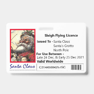 Santa's Sleigh Novelty Licence For Kids Badge ID Badge