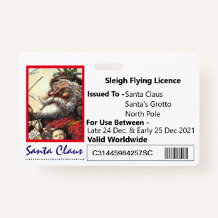 Santa's Sleigh Novelty Licence For Kids Badge ID Badge