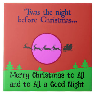 Santa's Sleigh Passing Pink-purple Full Moon Red  Ceramic Tile