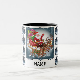 Santa's Sleigh Personalized Christmas Two-Tone Coffee Mug