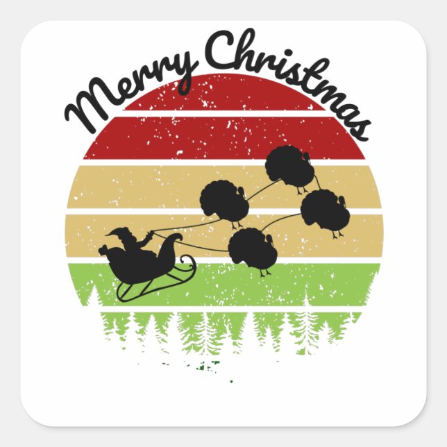 Santas Sleigh pulled by turkeys Square Sticker (Front)