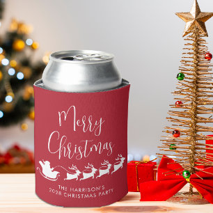 Santas Sleigh Red Christmas Party Can Cooler