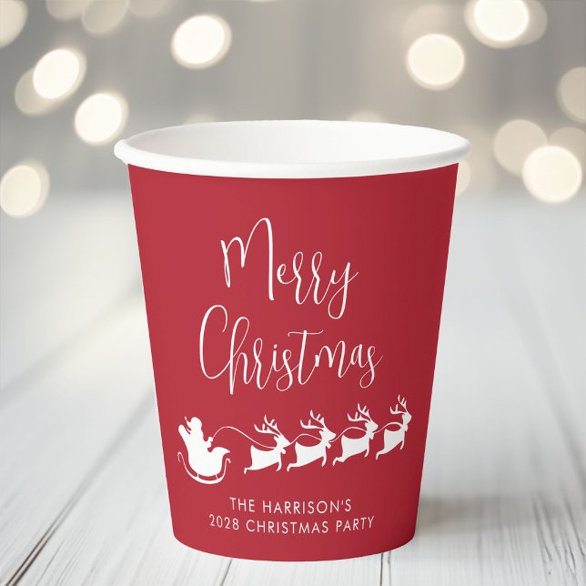 Santas Sleigh Red Christmas Party Paper Cups (Creator Uploaded)