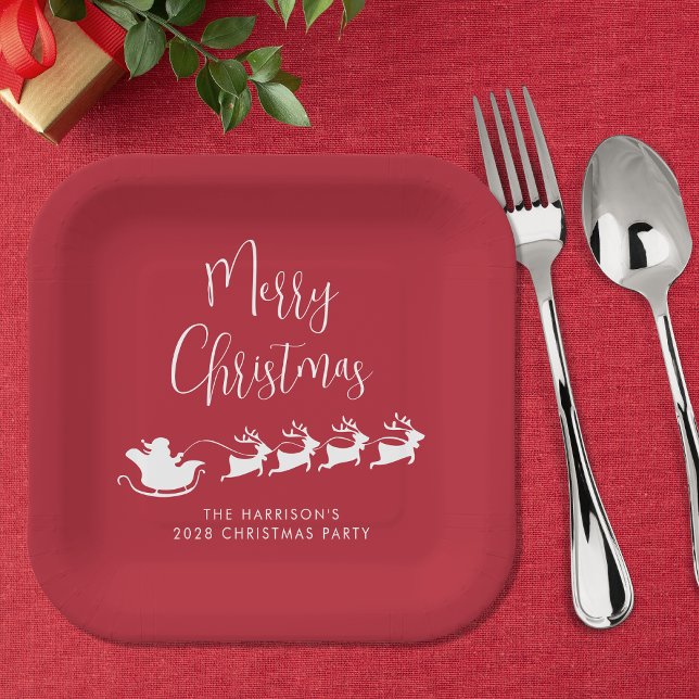 Santas Sleigh Red Christmas Party Paper Plate (Creator Uploaded)