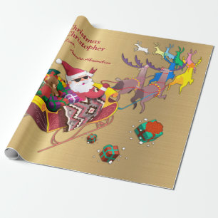 Santa's Sleigh Reindeers Christmas Personalize  Wrapping Paper