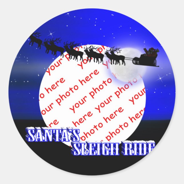 Santa's Sleigh Ride Photo Frame Classic Round Sticker (Front)