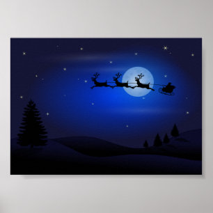 Santa's Sleigh Riding Over The Moon Poster