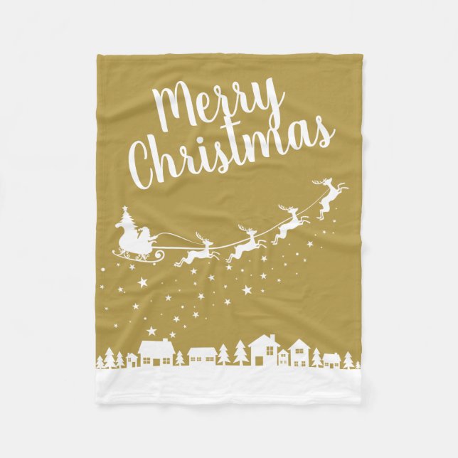 Santa's sleigh silhouette flying above the houses fleece blanket (Front)