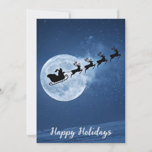 Santa's Sleigh Silhouette - Starry Night Christmas Holiday Card