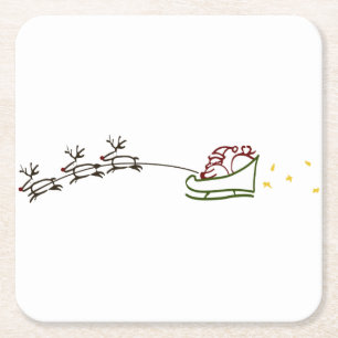 Santas Sleigh Square Paper Coaster