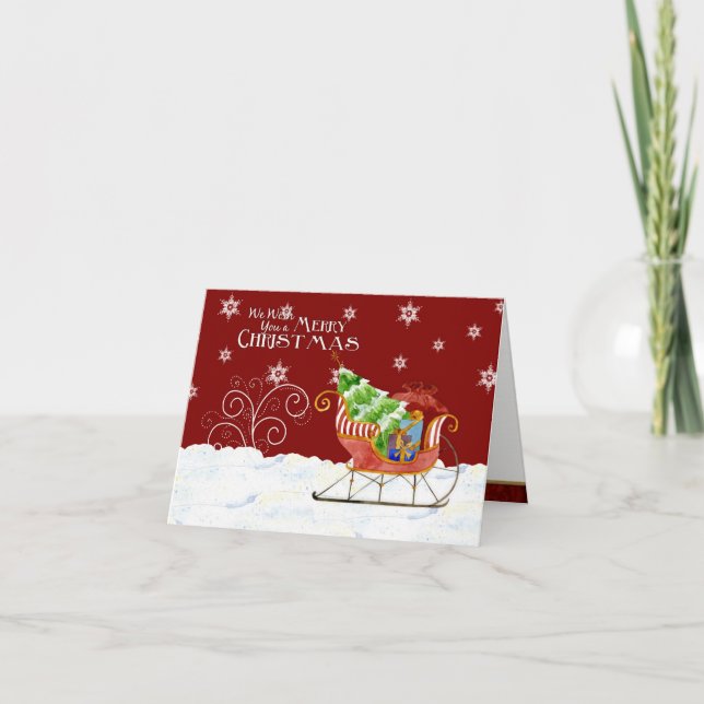 Santa's Sleigh star snowflake Merry Christmas Card (Front)