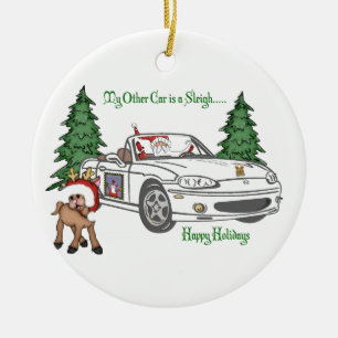 Santa's Sleigh-White Ceramic Ornament