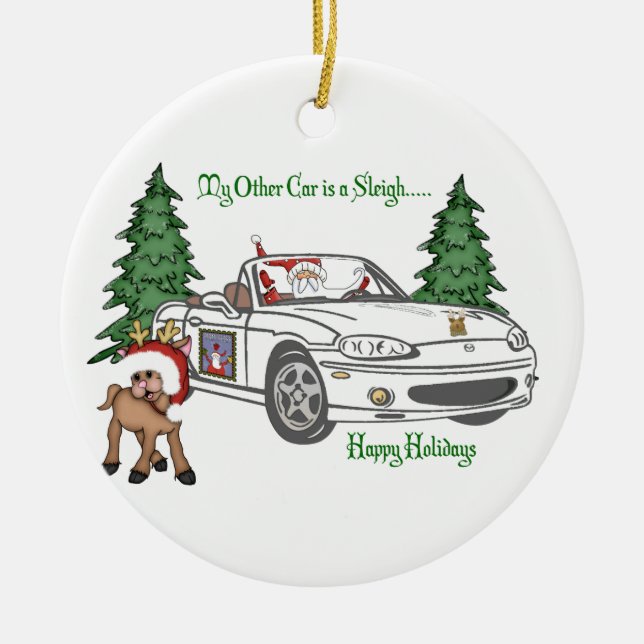 Santa's Sleigh-White Ceramic Ornament (Front)