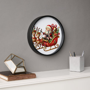 Santa's Sleigh with Reindeer and Gifts – Charming Clock