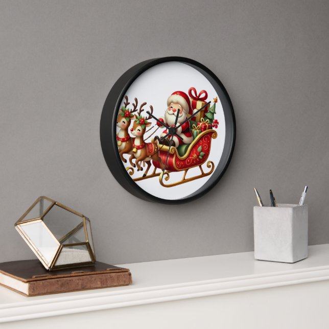 Santa's Sleigh with Reindeer and Gifts – Charming  Clock (Office)