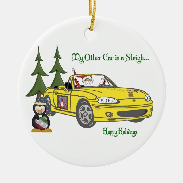 Santa's Sleigh-Yellow Ceramic Ornament (Front)
