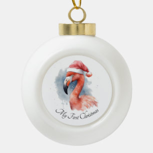 Santa's Snowbird Flamingo, custom Ceramic Ball Christmas Ornament