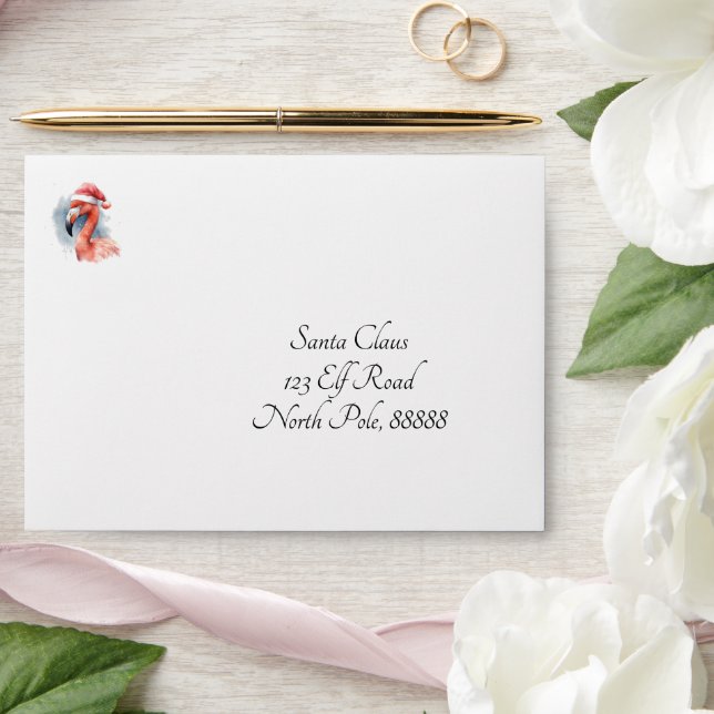 Santa's Snowbird Flamingo, custom Envelope (Wedding)