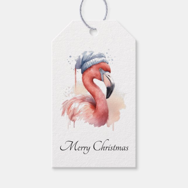 Santa's Snowbird Flamingo, custom Gift Tags (Front)