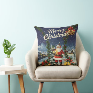 Santa's Snowy Express Retro Scene Cushion