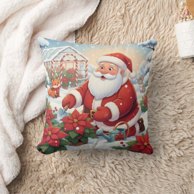 Santa's Snowy Poinsettia Greenhouse Garden Cushion (Blanket)