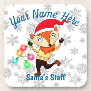 Santa's Staff Member Dancing Fox Christmas Custom Coaster