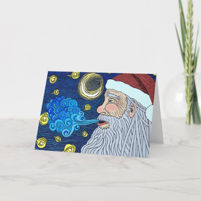 Santa's Starry Night in colour Holiday Card (Front)