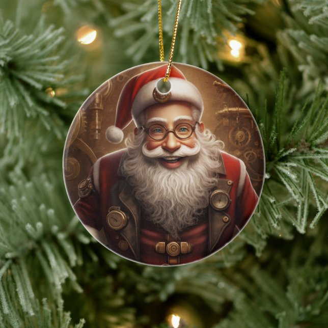 Santa's Steampunk Christmas Ceramic Ornament (Tree)