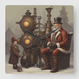Santa's Steampunk Christmas Square Wall Clock