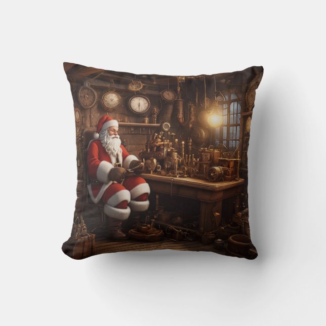 Santa's Steampunk Workshop Cushion (Front)