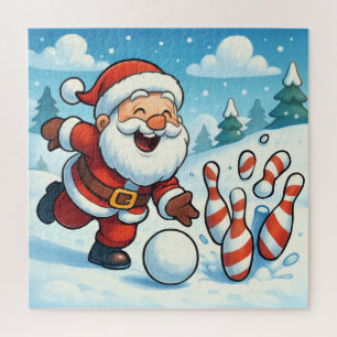 Santa's Strike! Christmas Candy Cane Bowling Jigsaw Puzzle