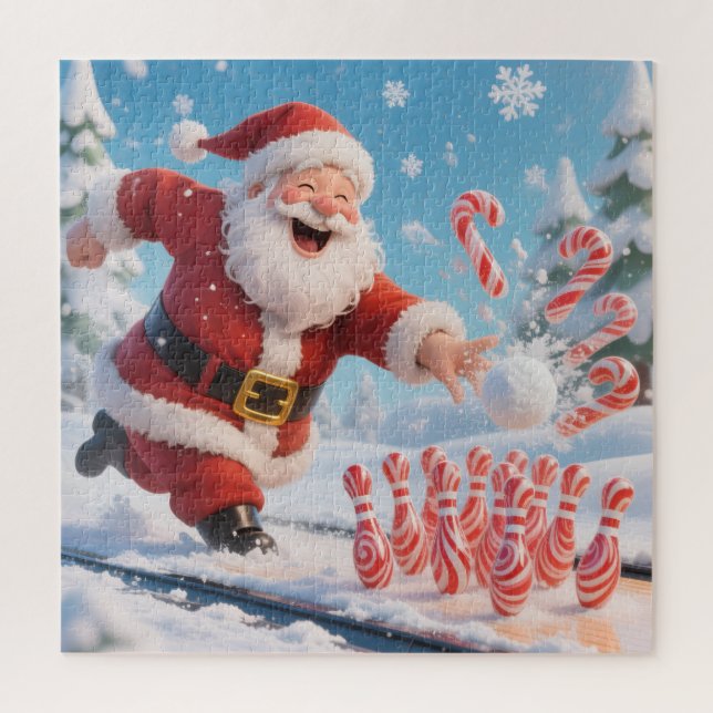 Santa's Strike! Christmas Candy Cane Bowling Jigsaw Puzzle (Vertical)