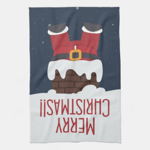 Santa's Stuck in the Chimney Tea Towel