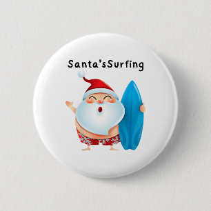 Santa's Surfing Christmas In July Xmas Men Women K 6 Cm Round Badge