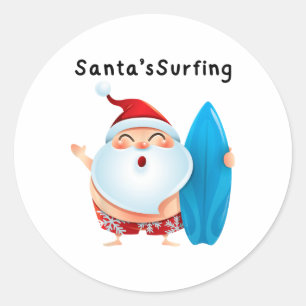 Santa's Surfing Christmas In July Xmas Men Women K Classic Round Sticker