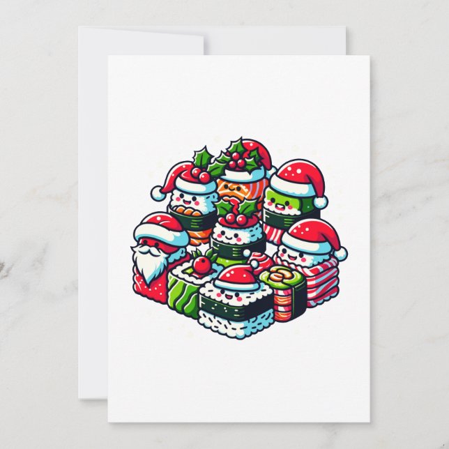 Santa's Sushi Delight - Festive Christmas Art Holiday Card (Front)