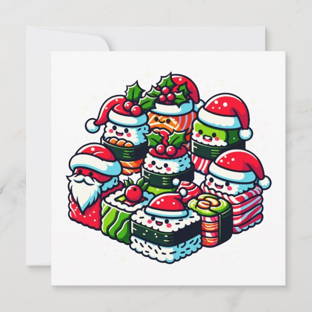 Santa's Sushi Delight - Festive Christmas Art Invitation (Front)