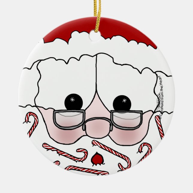 Santa's Sweet Cheeks-Candy Cane Beard Ceramic Ornament (Front)